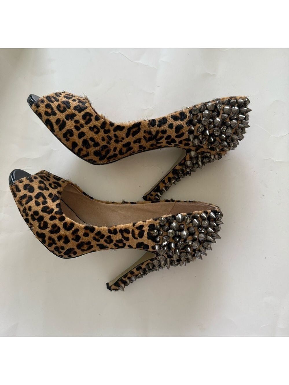 Leopard Print Stilettos Spiked high heels open toe 
Women’s 9 USA Party Wedding - Picture 11 of 16